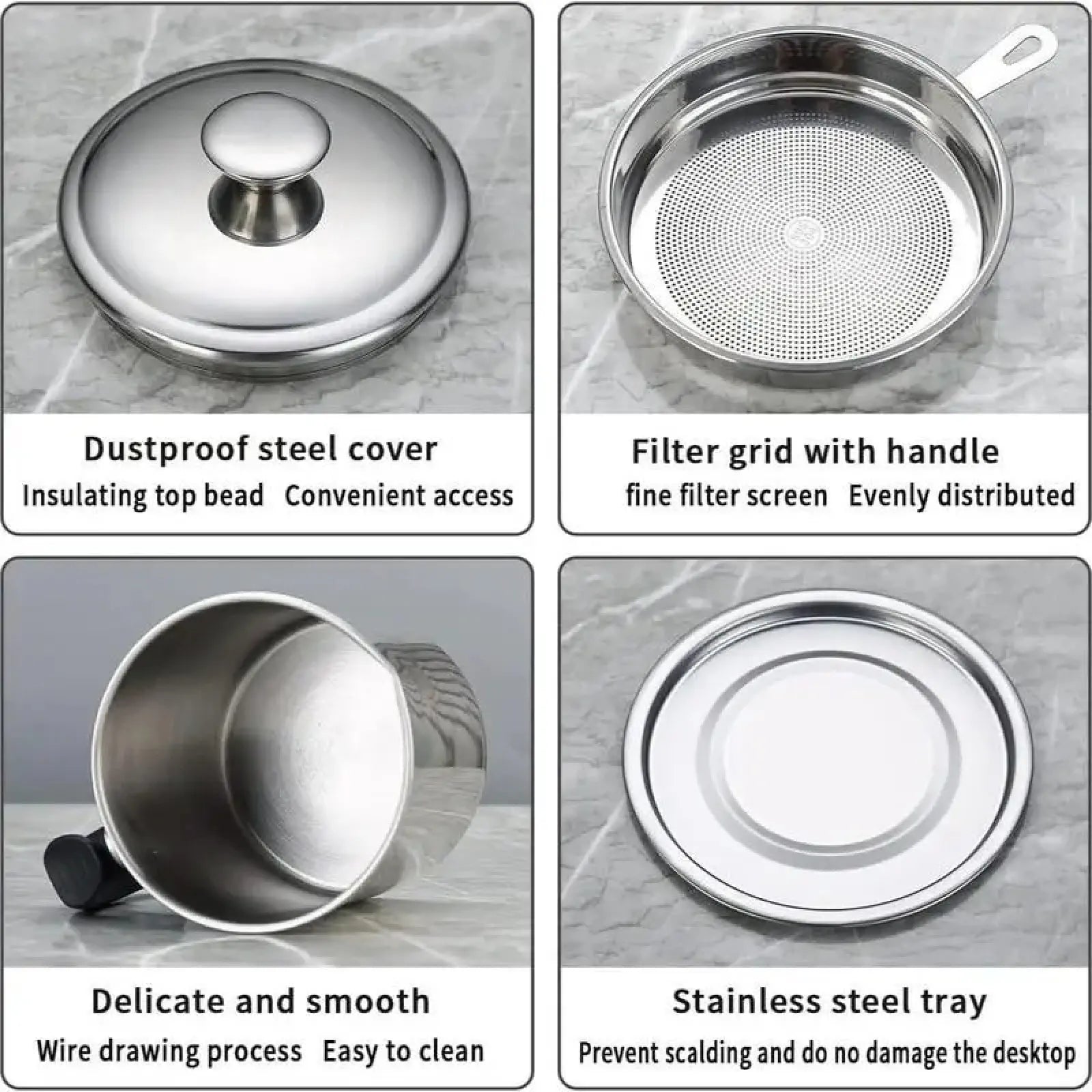 Modern Stainless Steel Oil Dispenser with Tray and Lid, Includes Filter - Versatile Cooking Oil Container and Bacon Grease Keeper for Kitchen Use