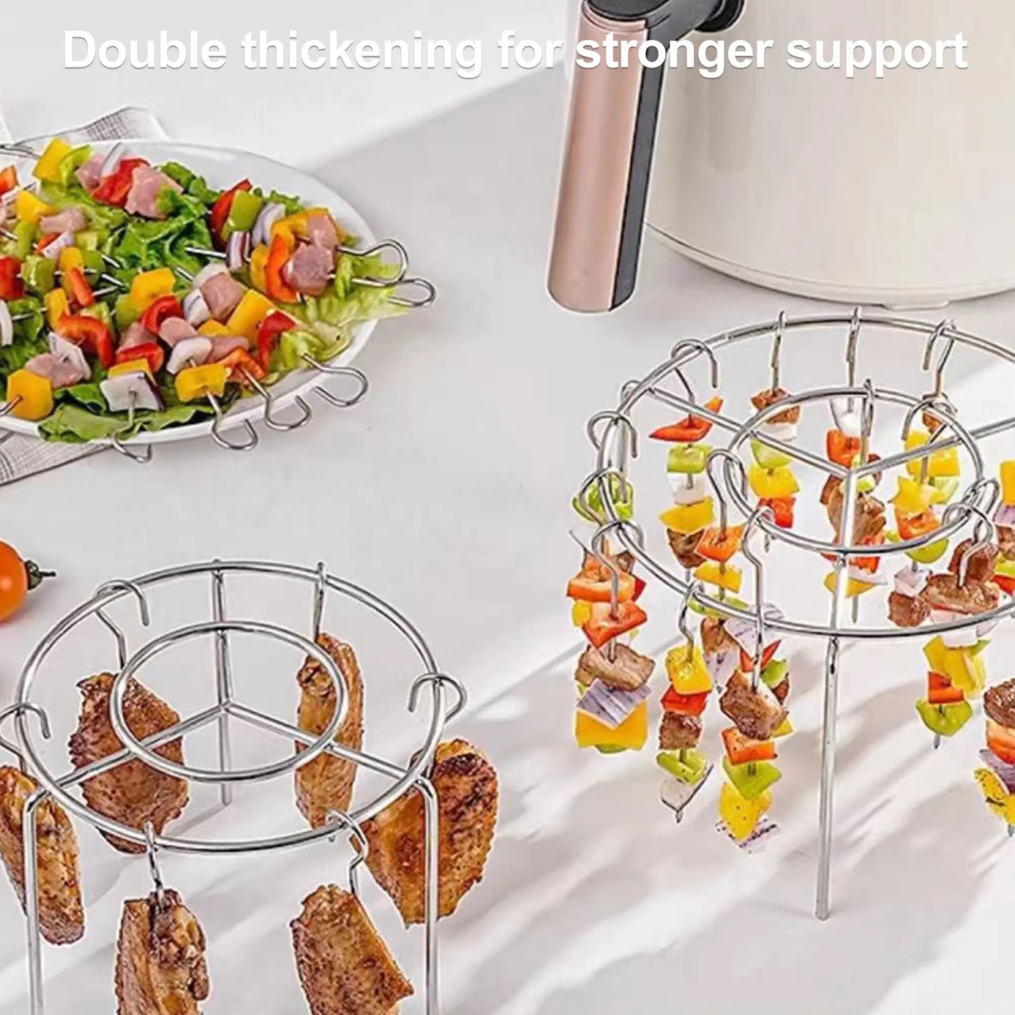Air Fryer Skewer Rack Set of 2, Round Stainless Steel Grill with Flat Edges