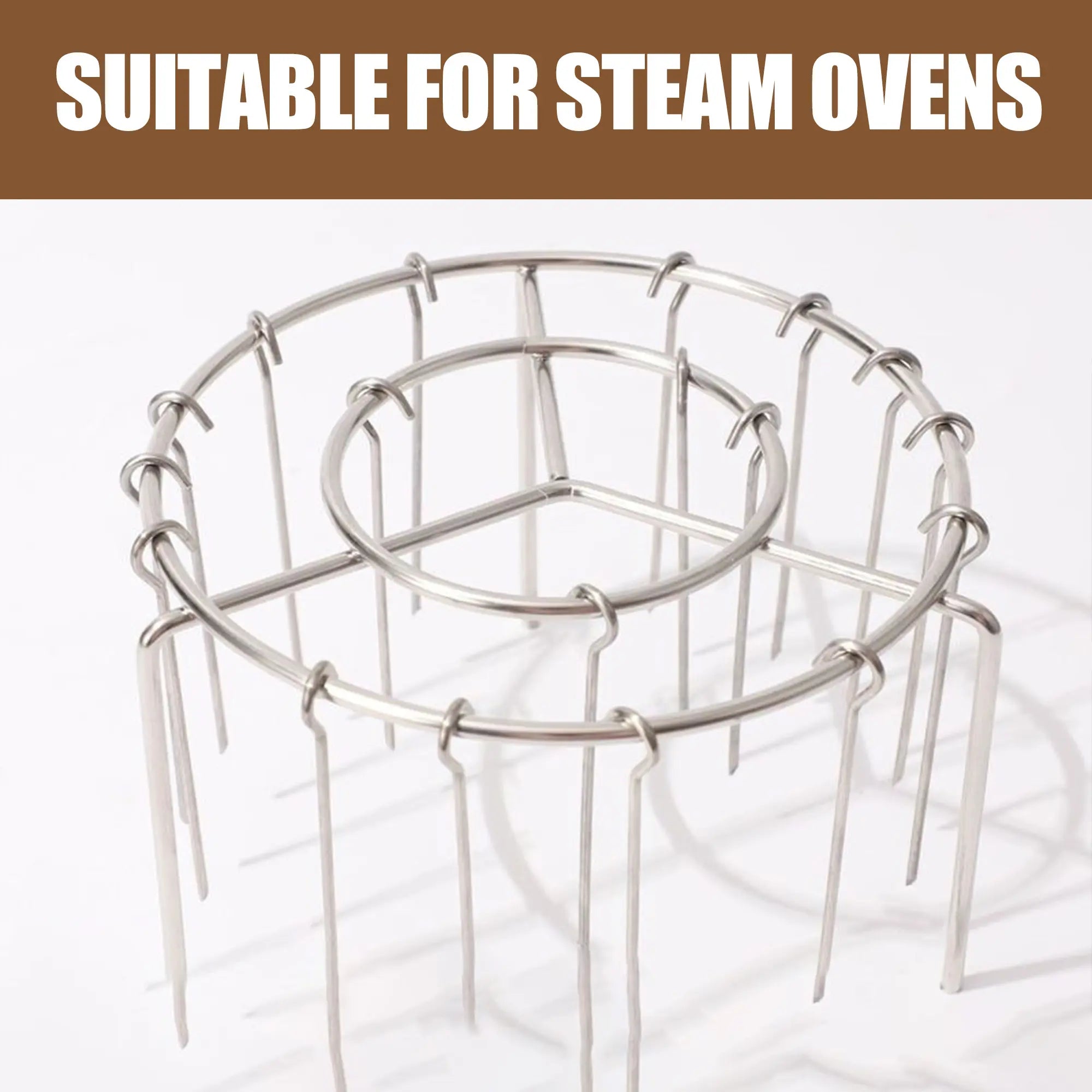 Air Fryer Skewer Rack Set of 2, Round Stainless Steel Grill with Flat Edges