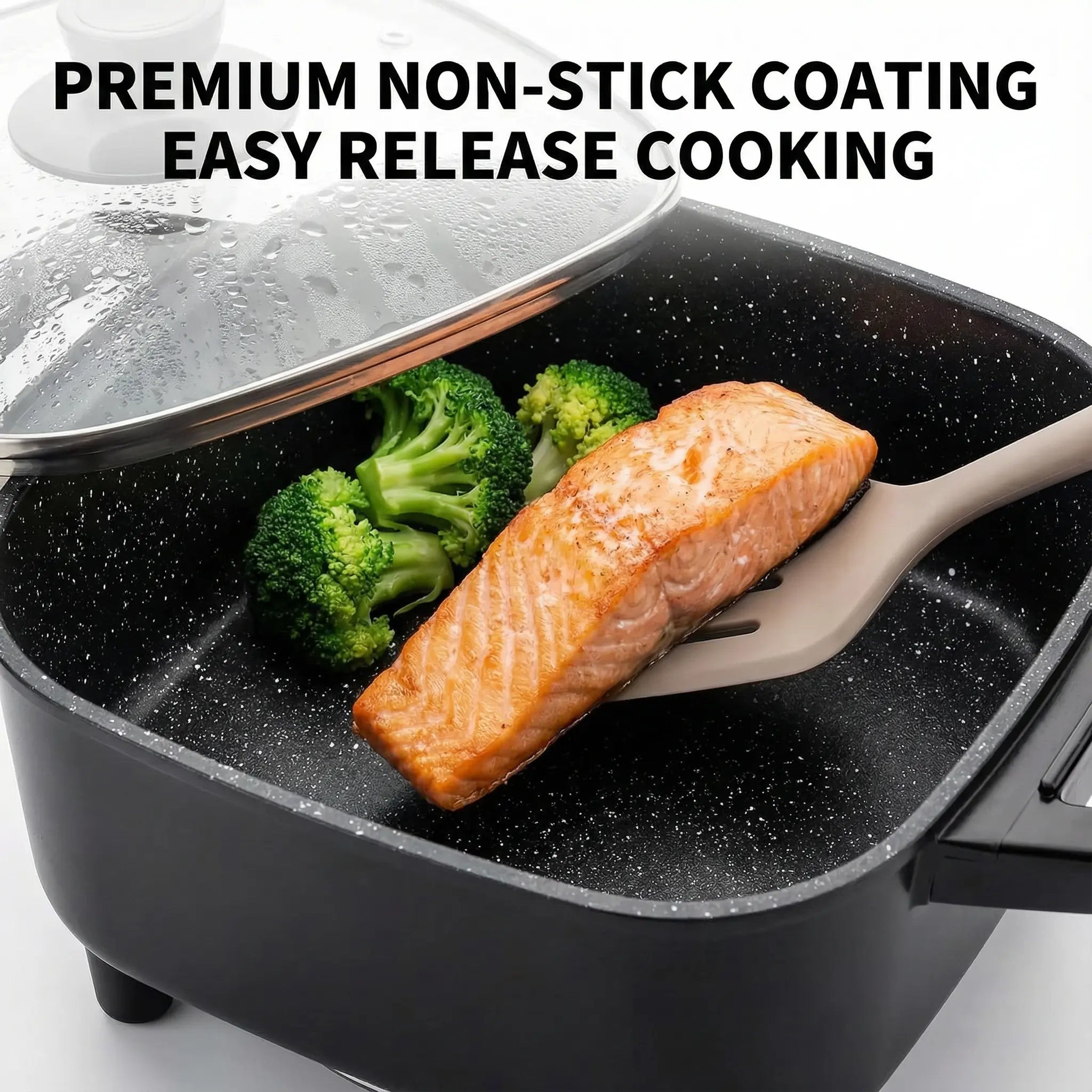 Multifunctional Square Electric Griddle with Nonstick Coating and 5-Level Temperature Control for Versatile Cooking and Easy Cleaning