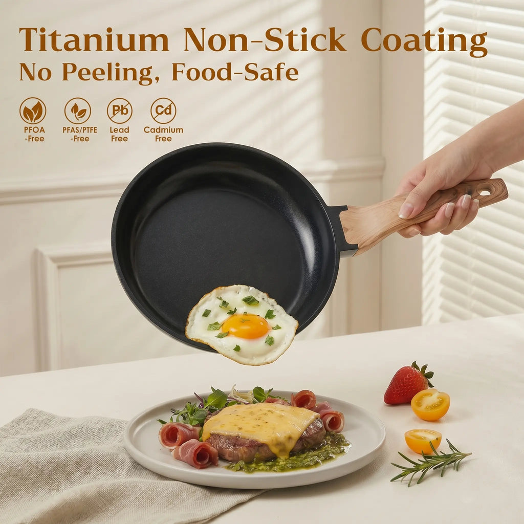 FDN 16-Piece Aesthetic Cookware Collection - Non-Toxic PFAS-Free Titanium Ceramic Granite Pots and Pans Set, Easy-Clean, Oven & Dishwasher Safe, Induction Ready with 10" Fry Pan, Glass Lids, and Kitchen Utensils