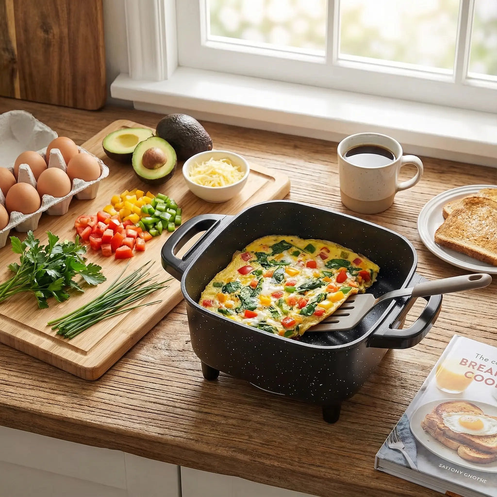 Multifunctional Square Electric Griddle with Nonstick Coating and 5-Level Temperature Control for Versatile Cooking and Easy Cleaning