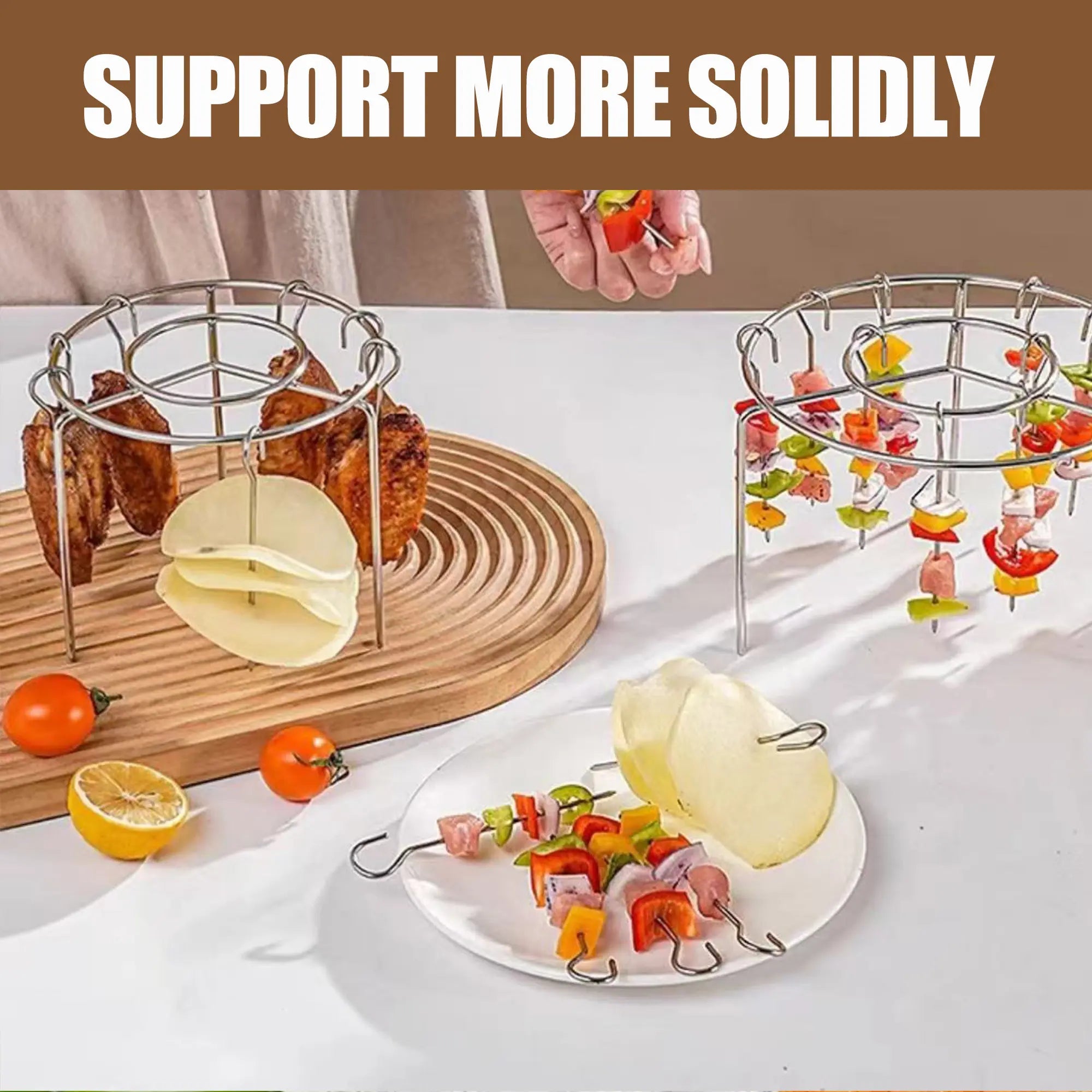 Air Fryer Skewer Rack Set of 2, Round Stainless Steel Grill with Flat Edges