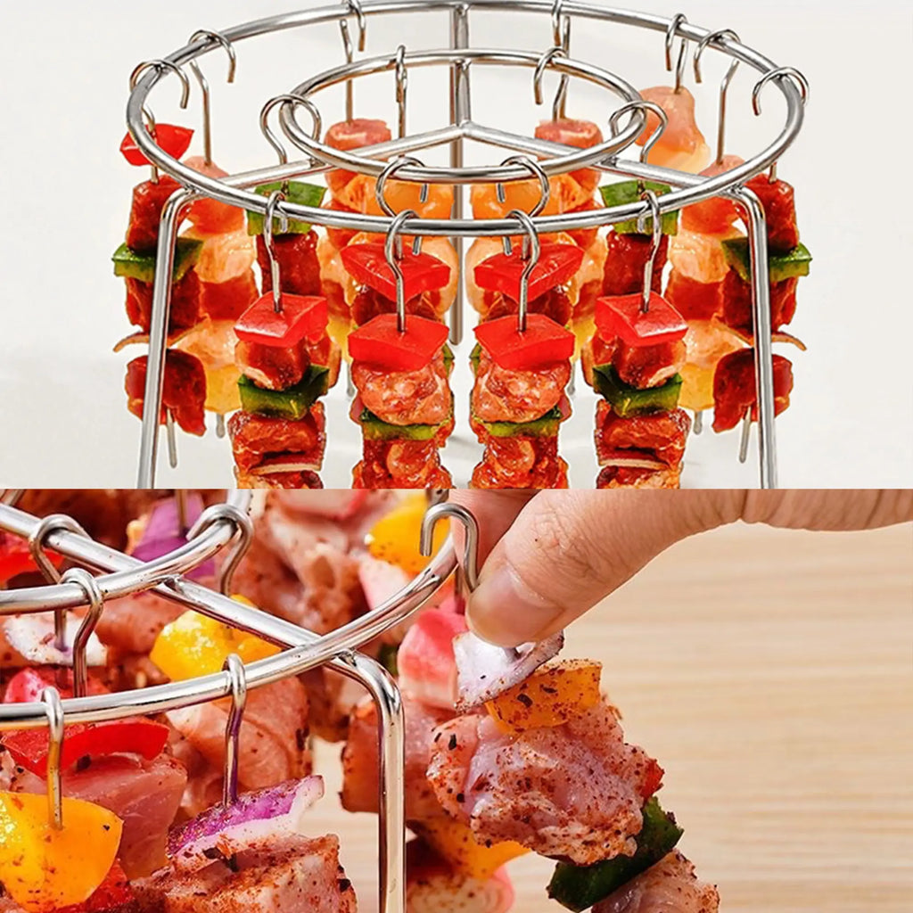 Air Fryer Skewer Rack Set of 2, Round Stainless Steel Grill with Flat Edges