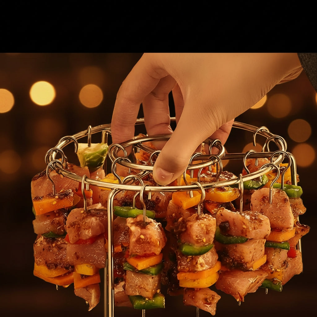 Air Fryer Skewer Rack Set of 2, Round Stainless Steel Grill with Flat Edges