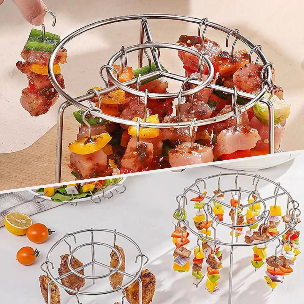 Air Fryer Skewer Rack Set of 2, Round Stainless Steel Grill with Flat Edges