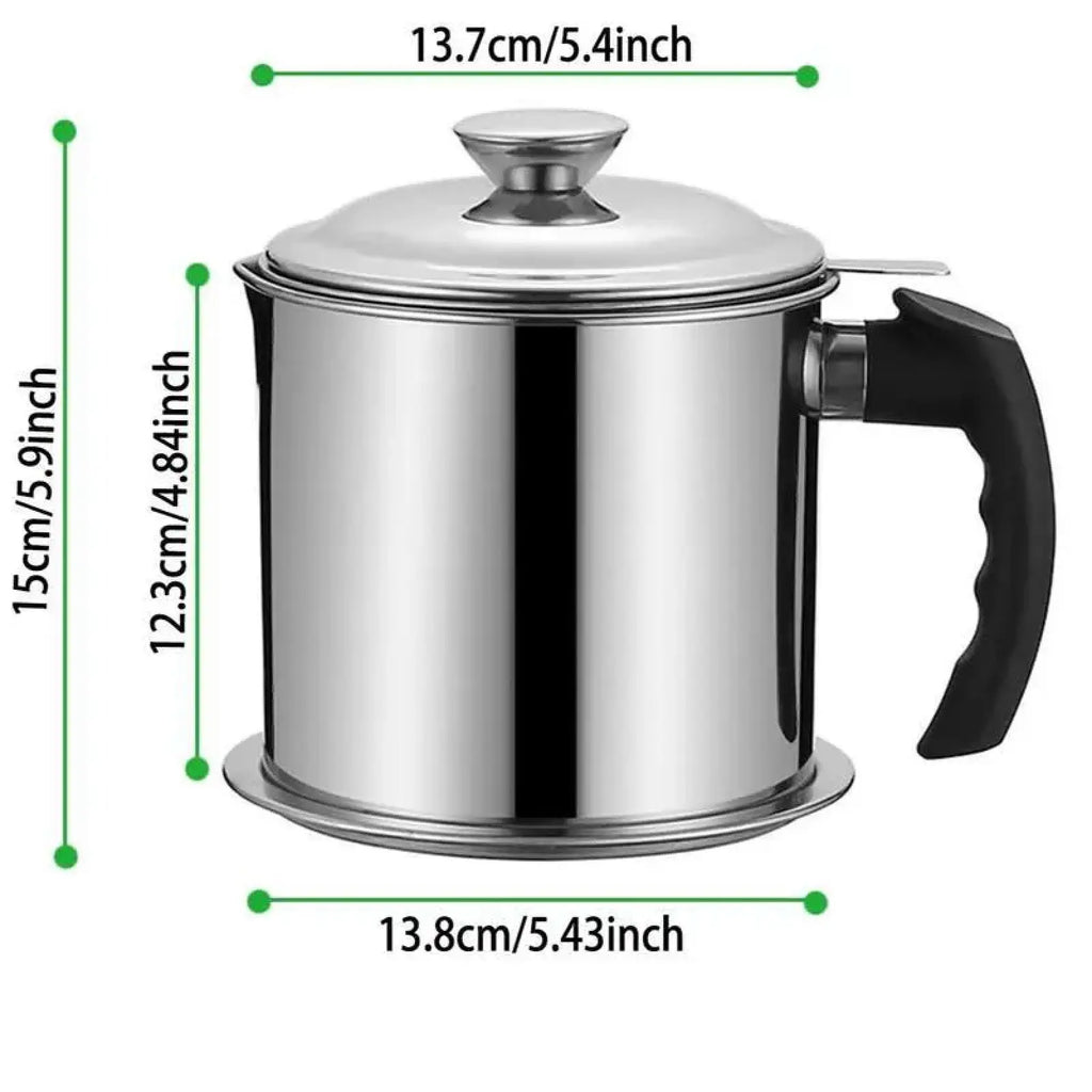Modern Stainless Steel Oil Dispenser with Tray and Lid, Includes Filter - Versatile Cooking Oil Container and Bacon Grease Keeper for Kitchen Use
