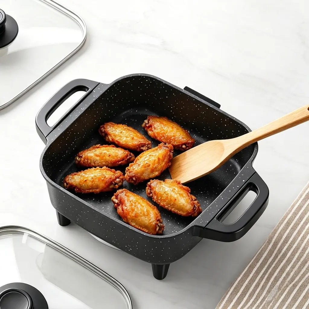 Multifunctional Square Electric Griddle with Nonstick Coating and 5-Level Temperature Control for Versatile Cooking and Easy Cleaning